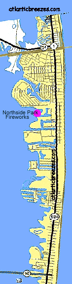 Ocean City Map of Northside Park and Caroline Street 4th of July Fireworks Locations